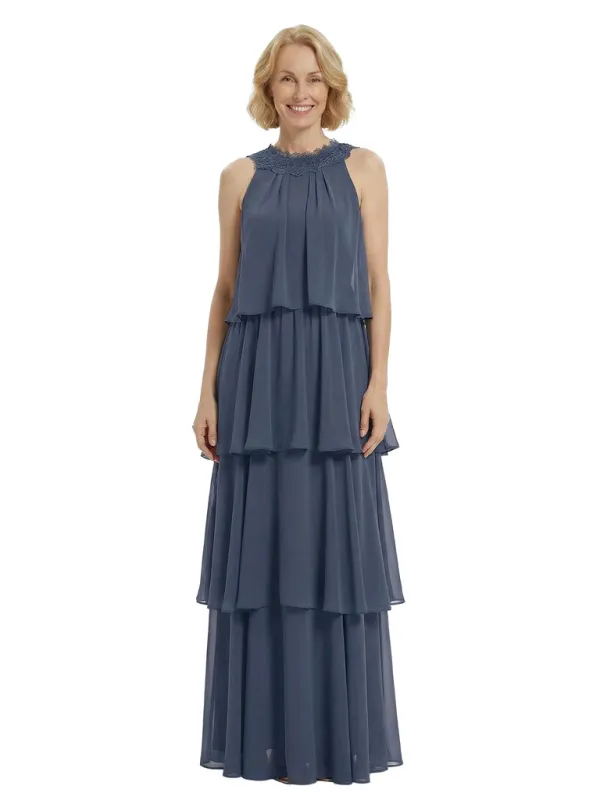 Beautiful Halter Sleeveless Chiffon Tiered Maxi Modern Mother of The Groom Dresses sold by ChicSew