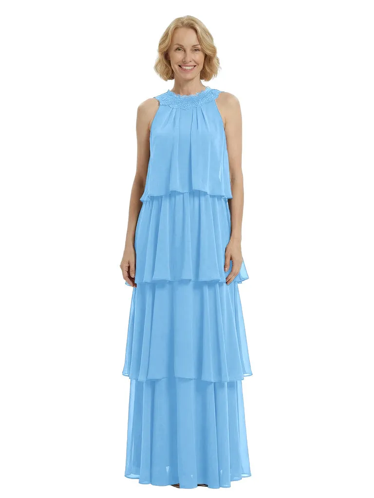 Beautiful Halter Sleeveless Chiffon Tiered Maxi Modern Mother of The Groom Dresses sold by ChicSew product image thumbnail 4