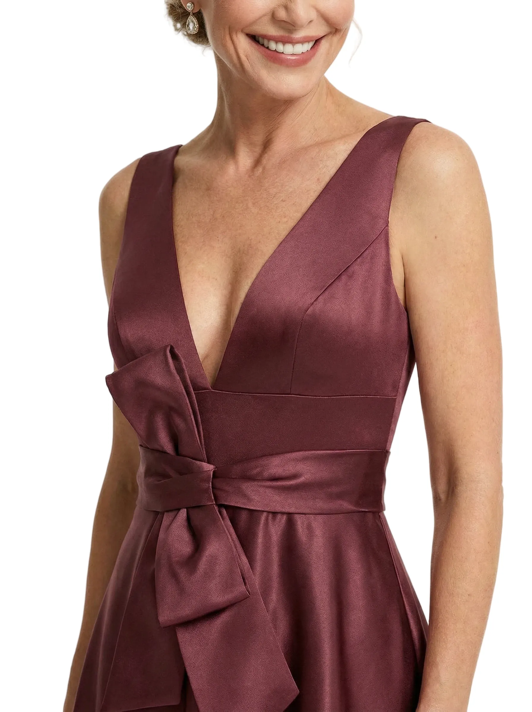 Elegant V-Neck A-Line Silky Satin Sleeveless Mother Of The Bride Gown With Bow Knot sold by ChicSew product image thumbnail 2