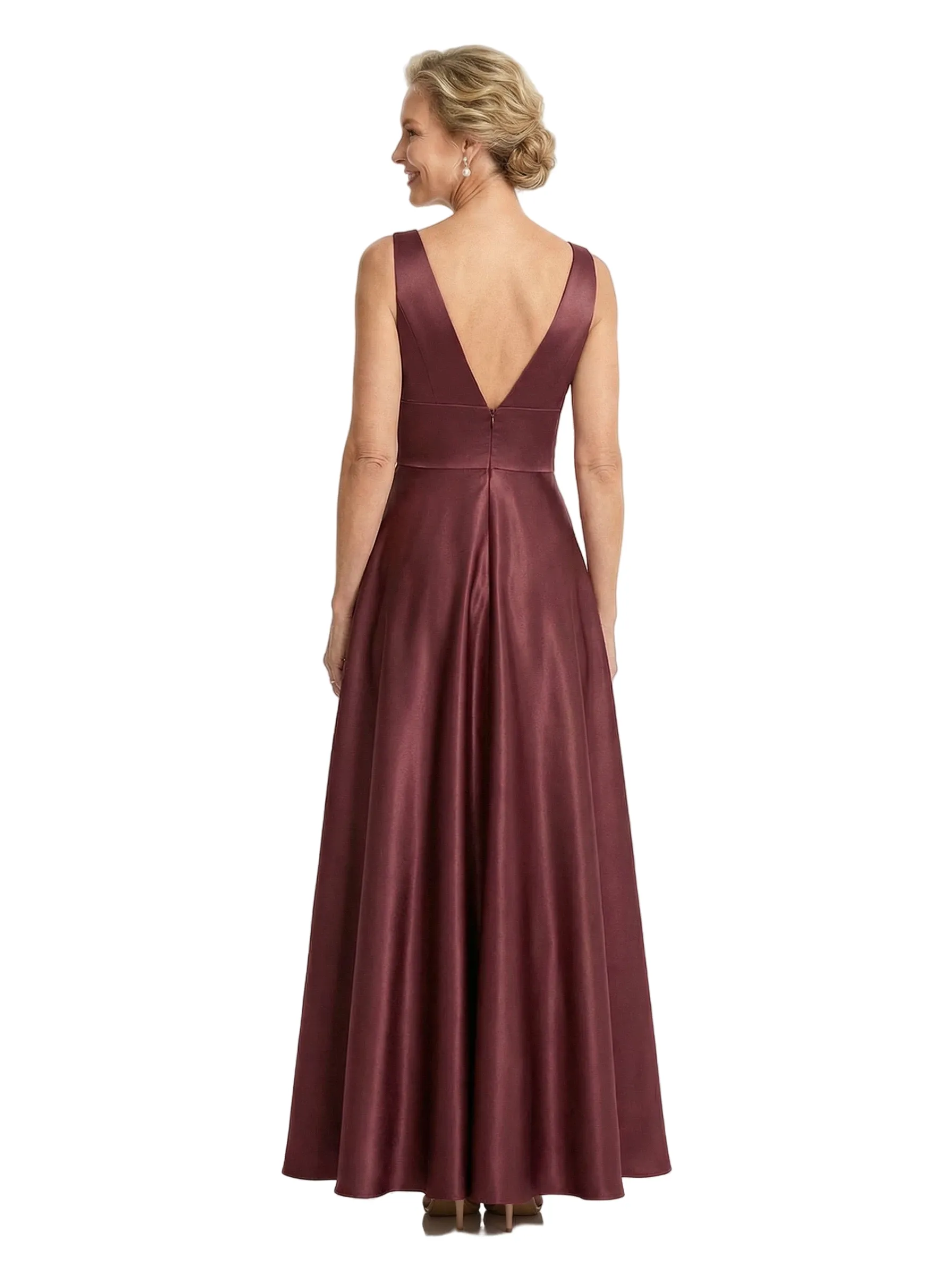 Elegant V-Neck A-Line Silky Satin Sleeveless Mother Of The Bride Gown With Bow Knot sold by ChicSew product image thumbnail 3
