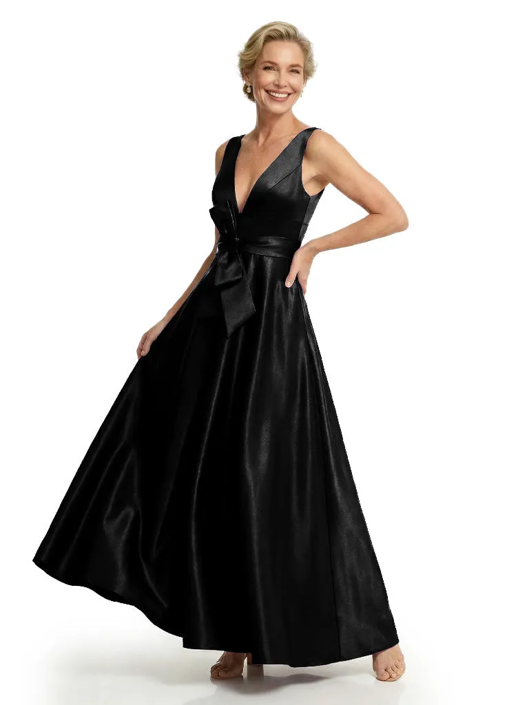 Elegant V-Neck A-Line Silky Satin Sleeveless Mother Of The Bride Gown With Bow Knot sold by ChicSew product image thumbnail 4