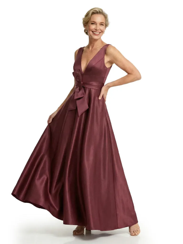 Elegant V-Neck A-Line Silky Satin Sleeveless Mother Of The Bride Gown With Bow Knot sold by ChicSew