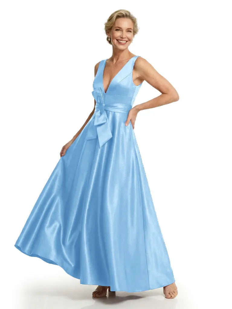 Elegant V-Neck A-Line Silky Satin Sleeveless Mother Of The Bride Gown With Bow Knot sold by ChicSew product image thumbnail 5