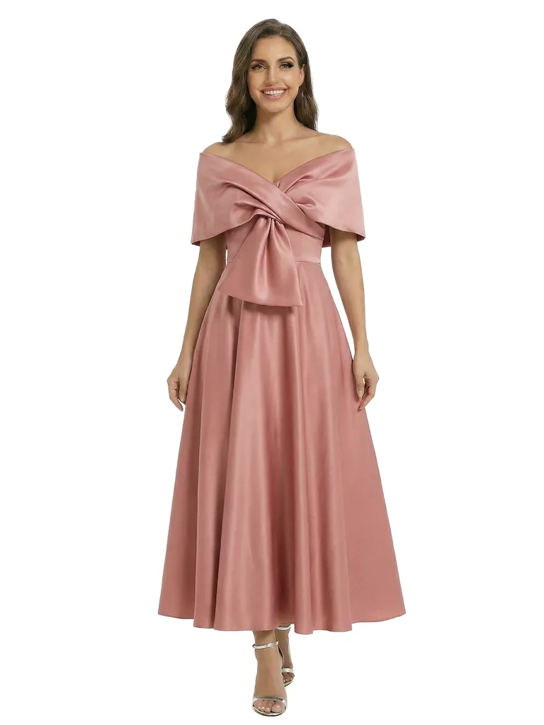 Beautiful Off Shoulder Satin Ankle Length Mother of The Bride Dresses sold by ChicSew