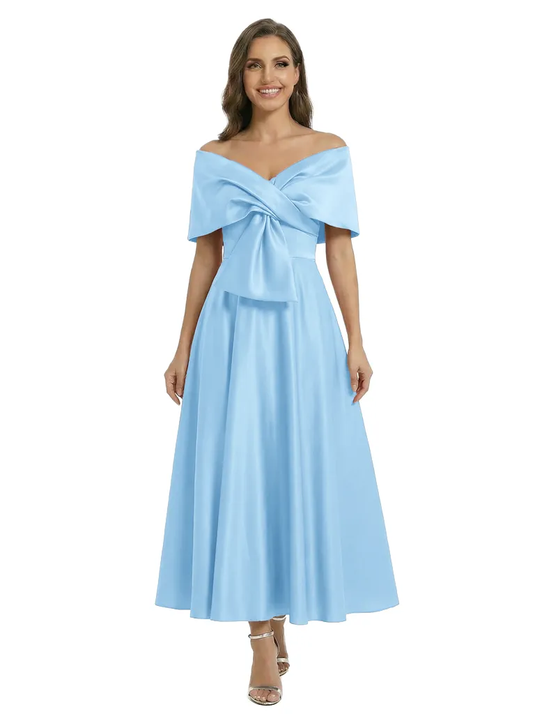 Beautiful Off Shoulder Satin Ankle Length Mother of The Bride Dresses sold by ChicSew product image thumbnail 5
