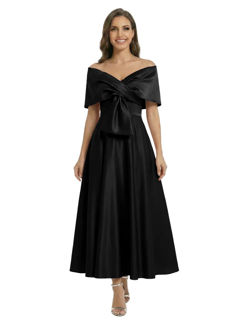 Beautiful Off Shoulder Satin Ankle Length Mother of The Bride Dresses sold by ChicSew product image thumbnail 4