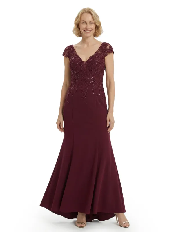 Modern Cap Sleeves Chiffon V-Neck Lace Evening Gown For Mother Of The Bride sold by ChicSew