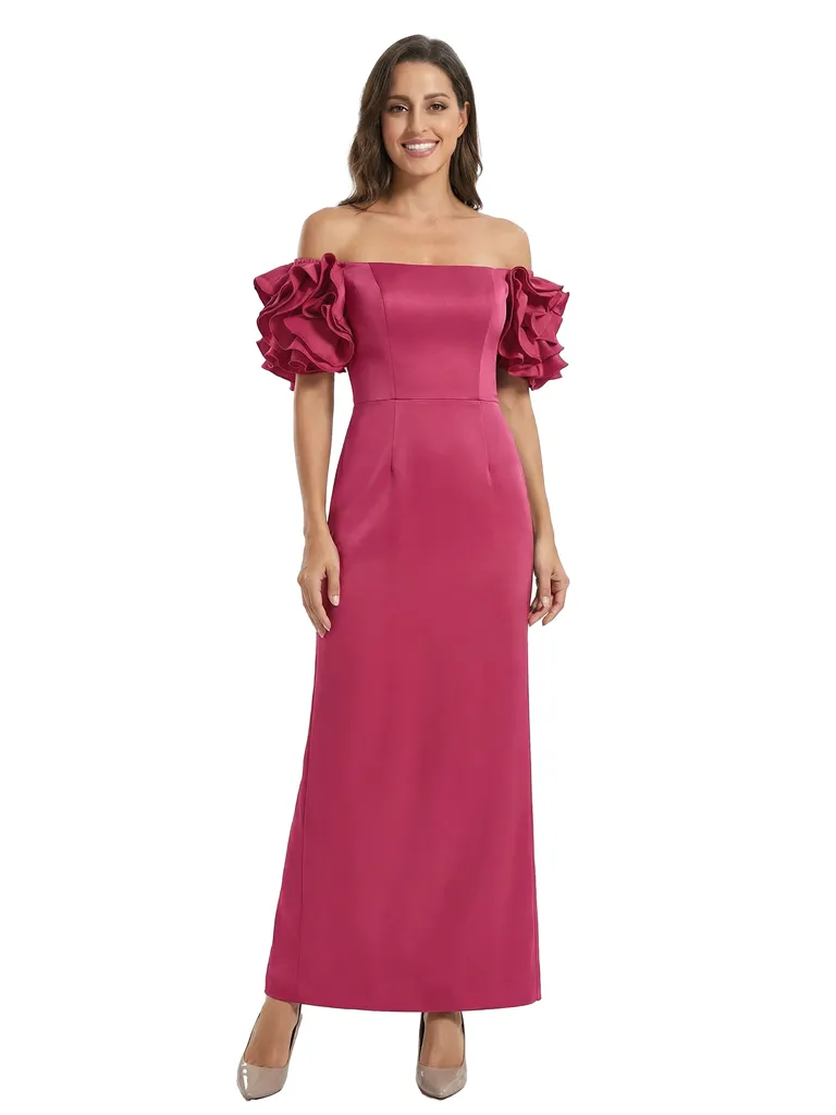 Beautiful Off Shoulder Satin Ankle Length Mother of The Bride Dresses With 3D Flower sold by ChicSew