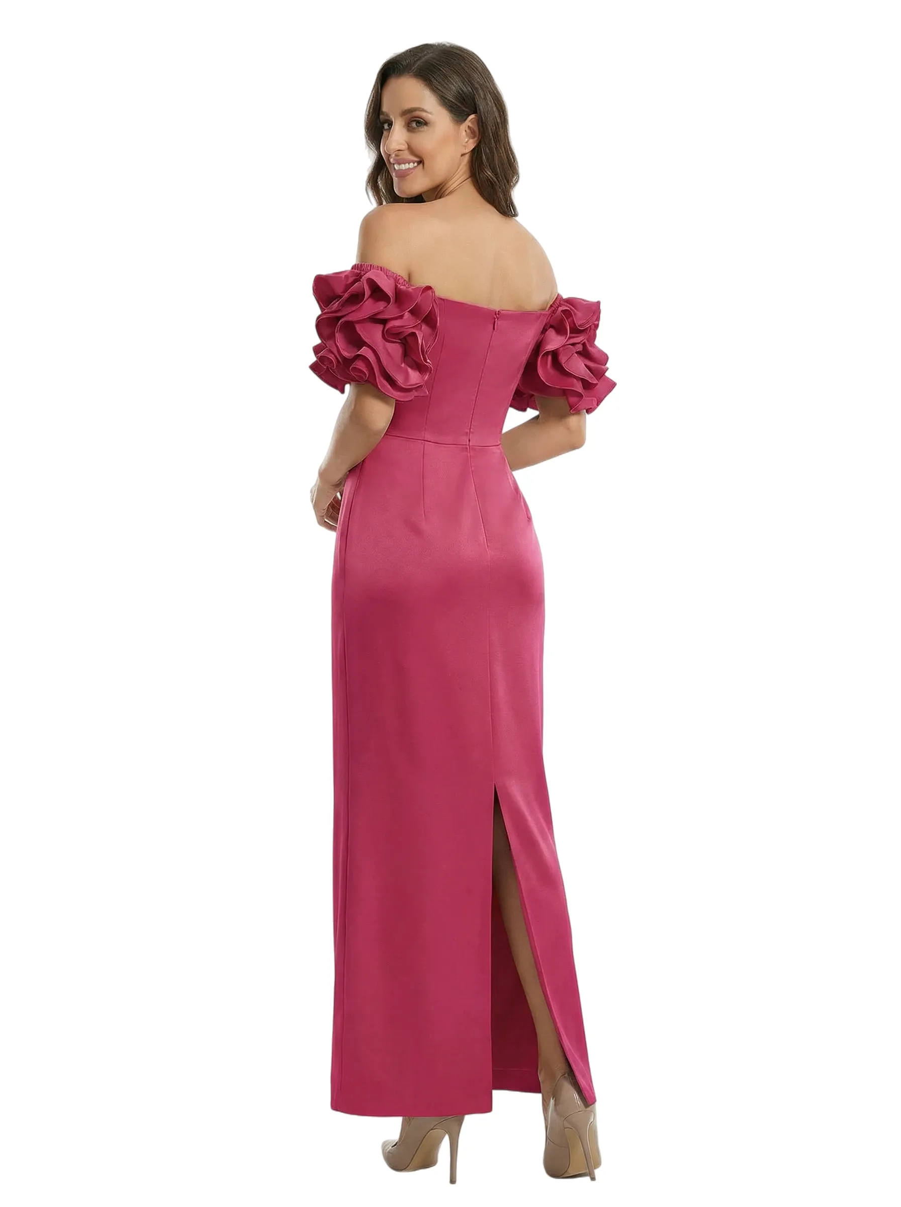 Beautiful Off Shoulder Satin Ankle Length Mother of The Bride Dresses With 3D Flower sold by ChicSew product image thumbnail 2