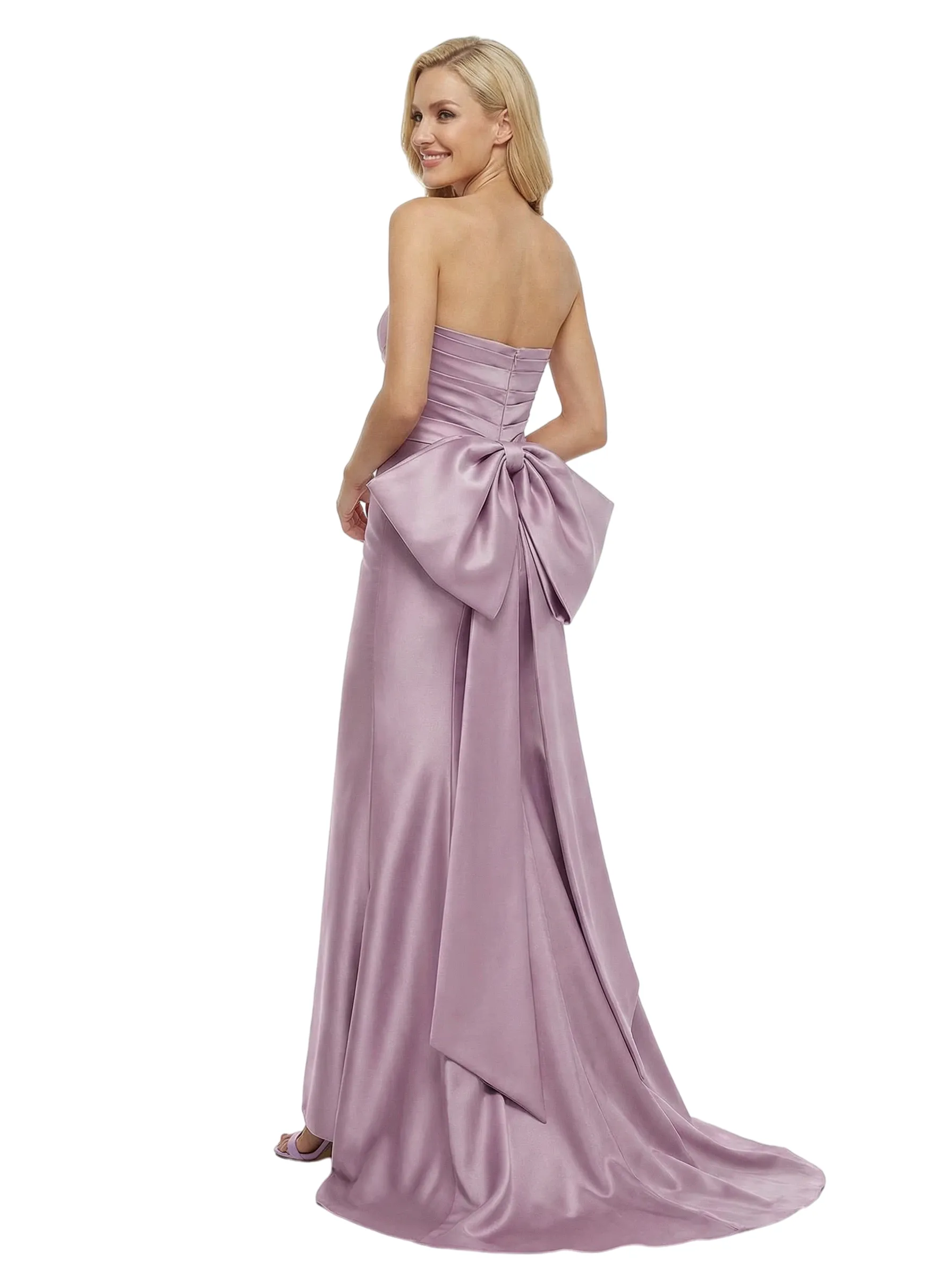 Sexy Sleeveless Straight Across Ruched Bow Knot Floor-Length Satin Mother Of The Bride Dresses sold by ChicSew product image thumbnail 3
