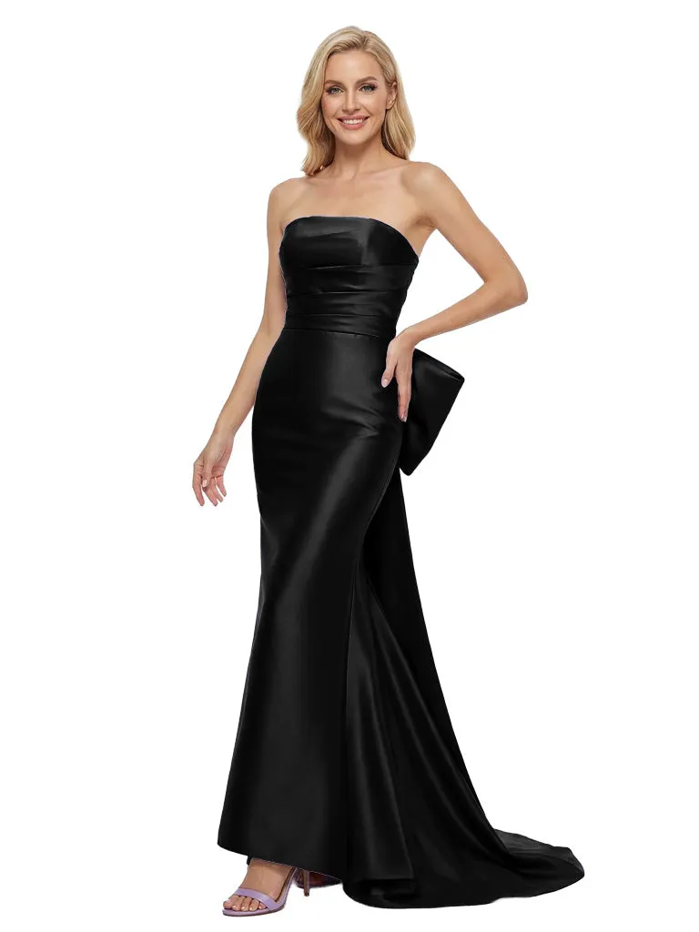 Sexy Sleeveless Straight Across Ruched Bow Knot Floor-Length Satin Mother Of The Bride Dresses sold by ChicSew product image thumbnail 4