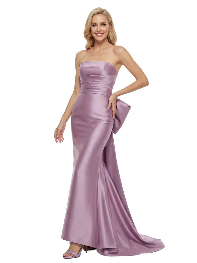 Sexy Sleeveless Straight Across Ruched Bow Knot Floor-Length Satin Mother Of The Bride Dresses sold by ChicSew