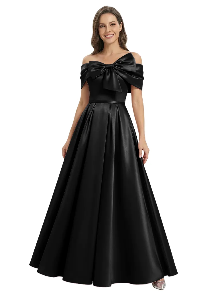 Satin A-Line Mother Of The Bride Dress Off Shoulder Bow Formal Floor Length Gown sold by ChicSew product image thumbnail 4
