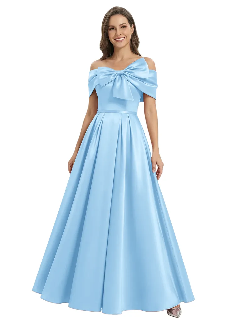 Satin A-Line Mother Of The Bride Dress Off Shoulder Bow Formal Floor Length Gown sold by ChicSew product image thumbnail 5