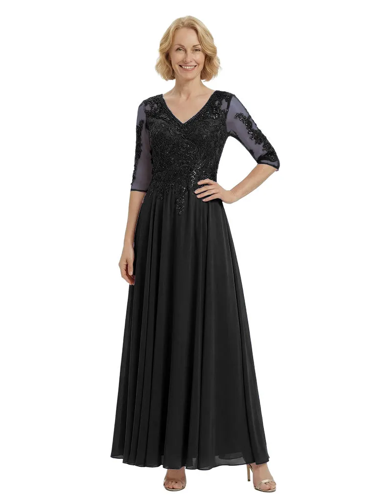 Elegant V-Neck Half Sleeves A-Line Chiffon Mother Of The Bride Dress sold by ChicSew product image thumbnail 4