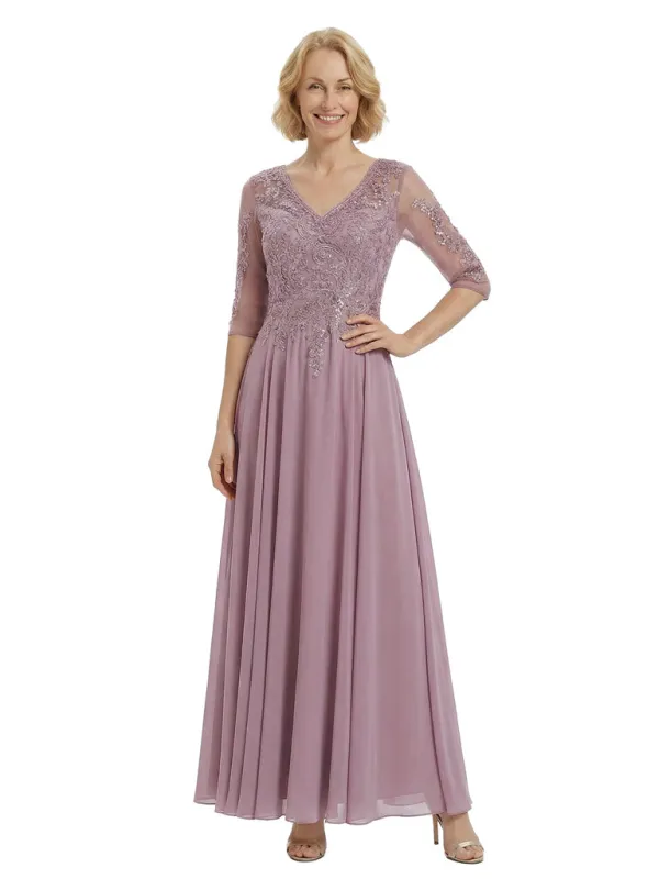 Elegant V-Neck Half Sleeves A-Line Chiffon Mother Of The Bride Dress sold by ChicSew