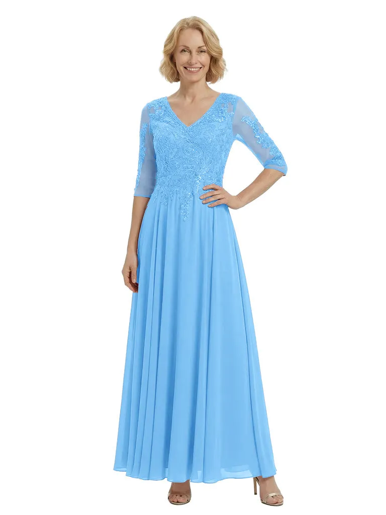Elegant V-Neck Half Sleeves A-Line Chiffon Mother Of The Bride Dress sold by ChicSew product image thumbnail 5