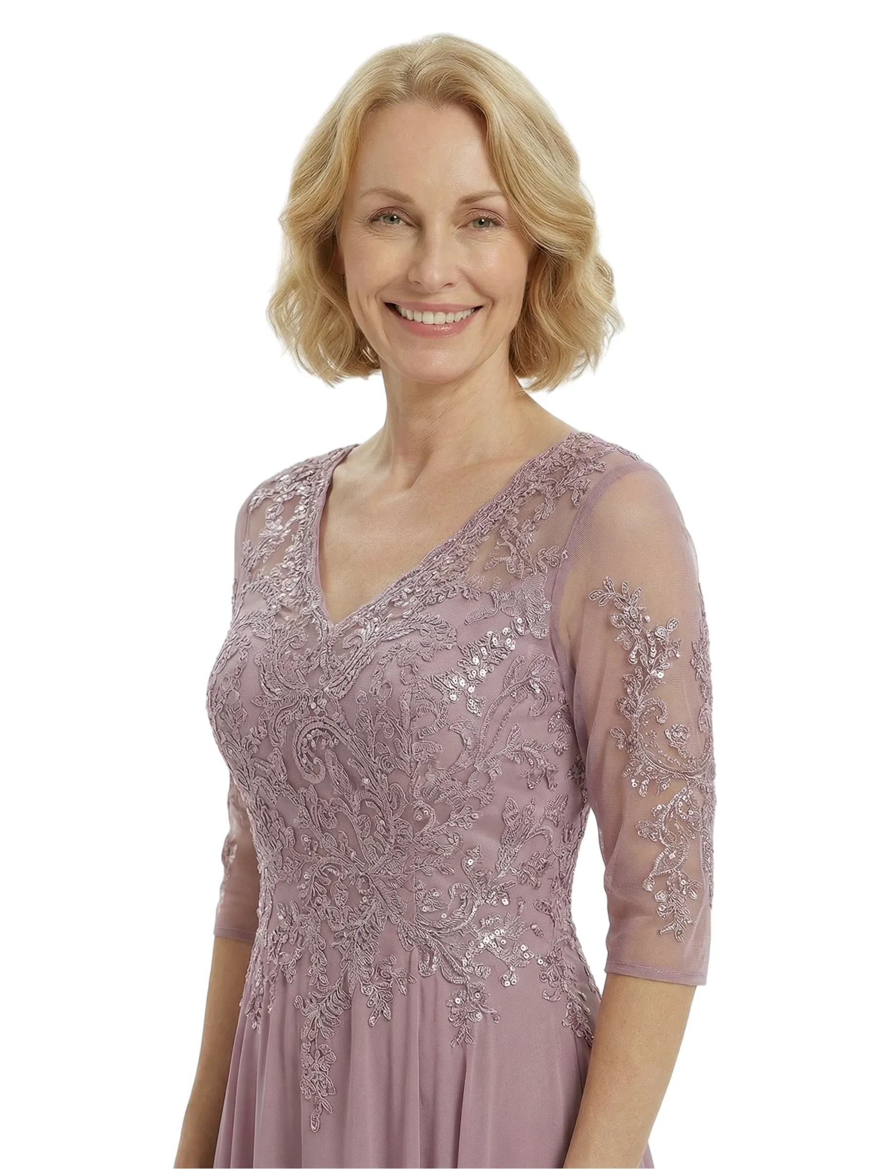 Elegant V-Neck Half Sleeves A-Line Chiffon Mother Of The Bride Dress sold by ChicSew product image thumbnail 2