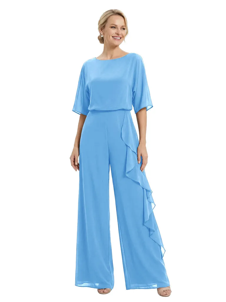 Gorgeous Mother of The Groom Unique Scoop Neck Half-Sleeve Chiffon Formal Wedding Pantsuit sold by ChicSew product image thumbnail 5