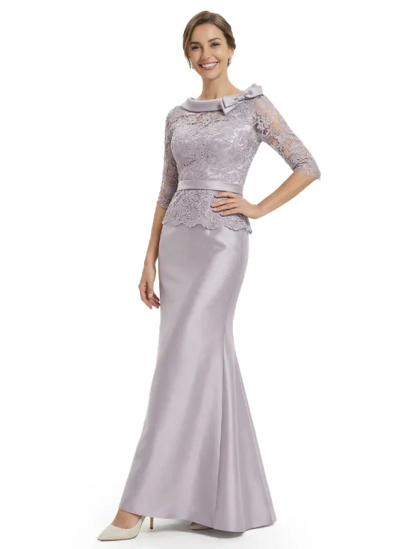 Classy Boat Neck Half Sleeve Lace Satin Mother of The Groom Dresses sold by ChicSew
