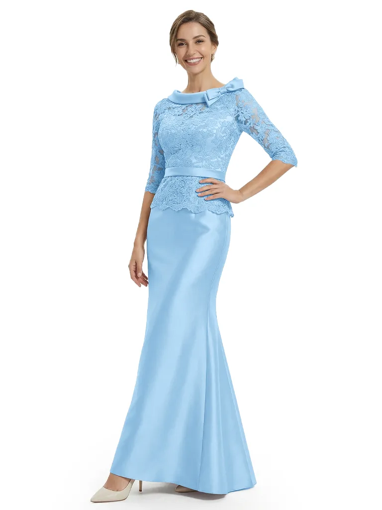 Classy Boat Neck Half Sleeve Lace Satin Mother of The Groom Dresses sold by ChicSew product image thumbnail 5