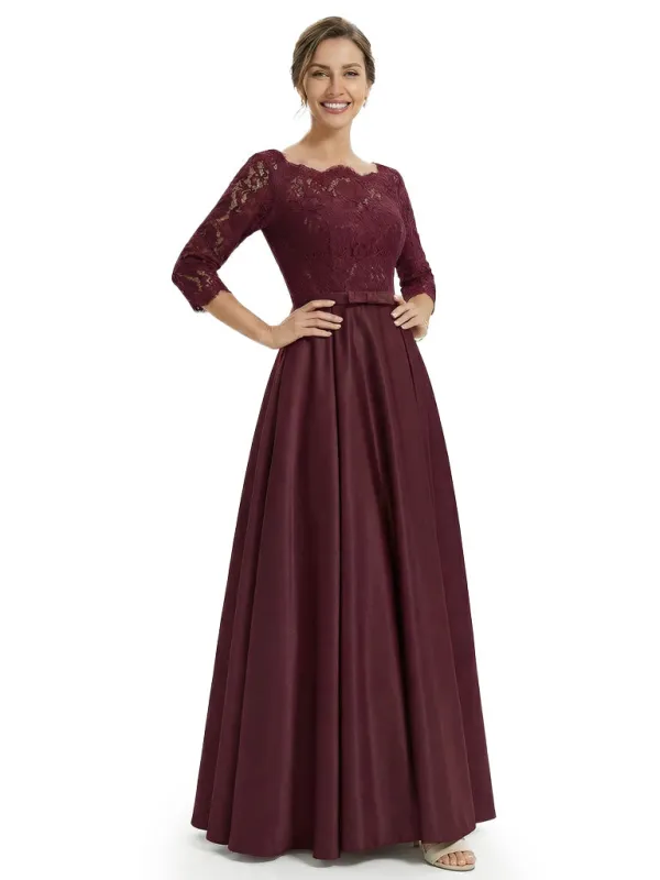 Sophisticated Jewel Lace Top Half Sleeves Satin A-Line Mother Of The Groom Dress sold by ChicSew