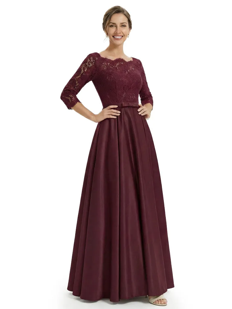 Sophisticated Jewel Lace Top Half Sleeves Satin A-Line Mother Of The Groom Dress sold by ChicSew
