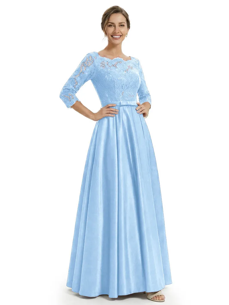 Sophisticated Jewel Lace Top Half Sleeves Satin A-Line Mother Of The Groom Dress sold by ChicSew product image thumbnail 5