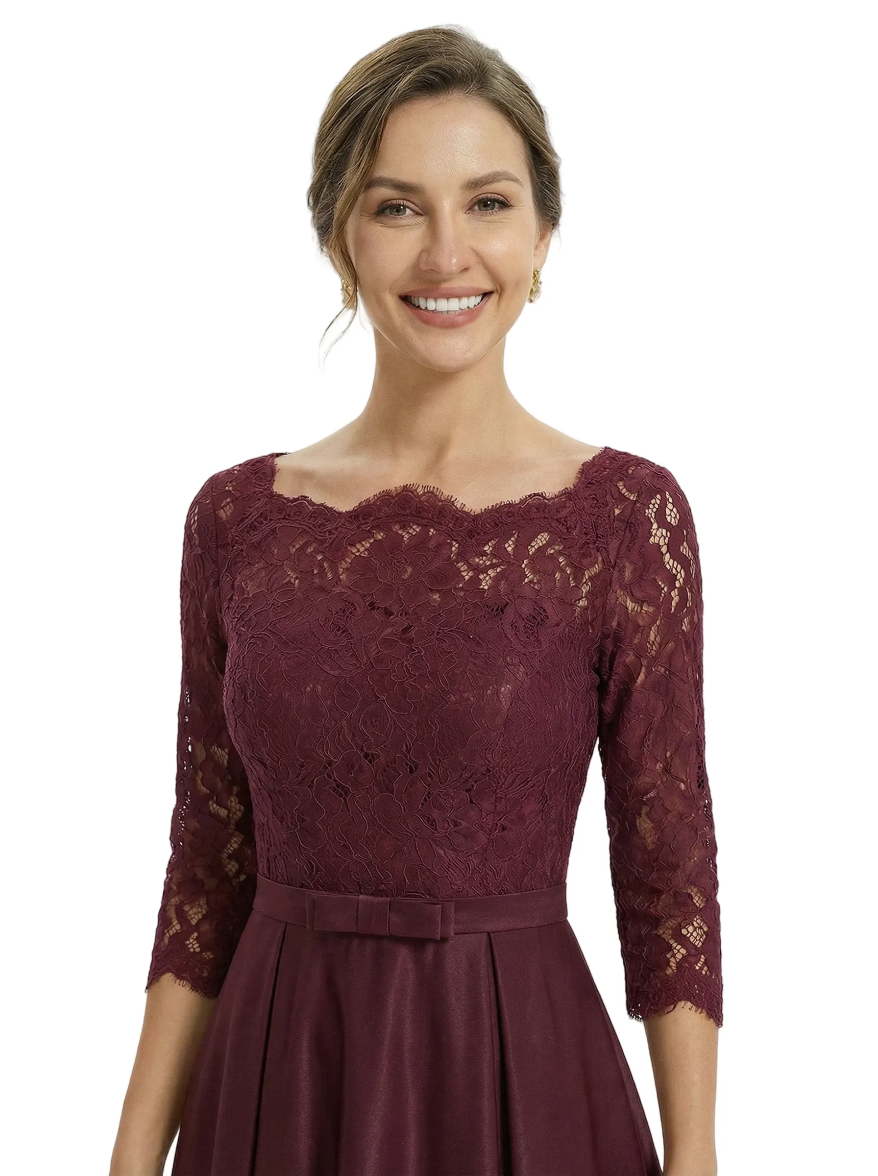 Sophisticated Jewel Lace Top Half Sleeves Satin A-Line Mother Of The Groom Dress sold by ChicSew product image thumbnail 2