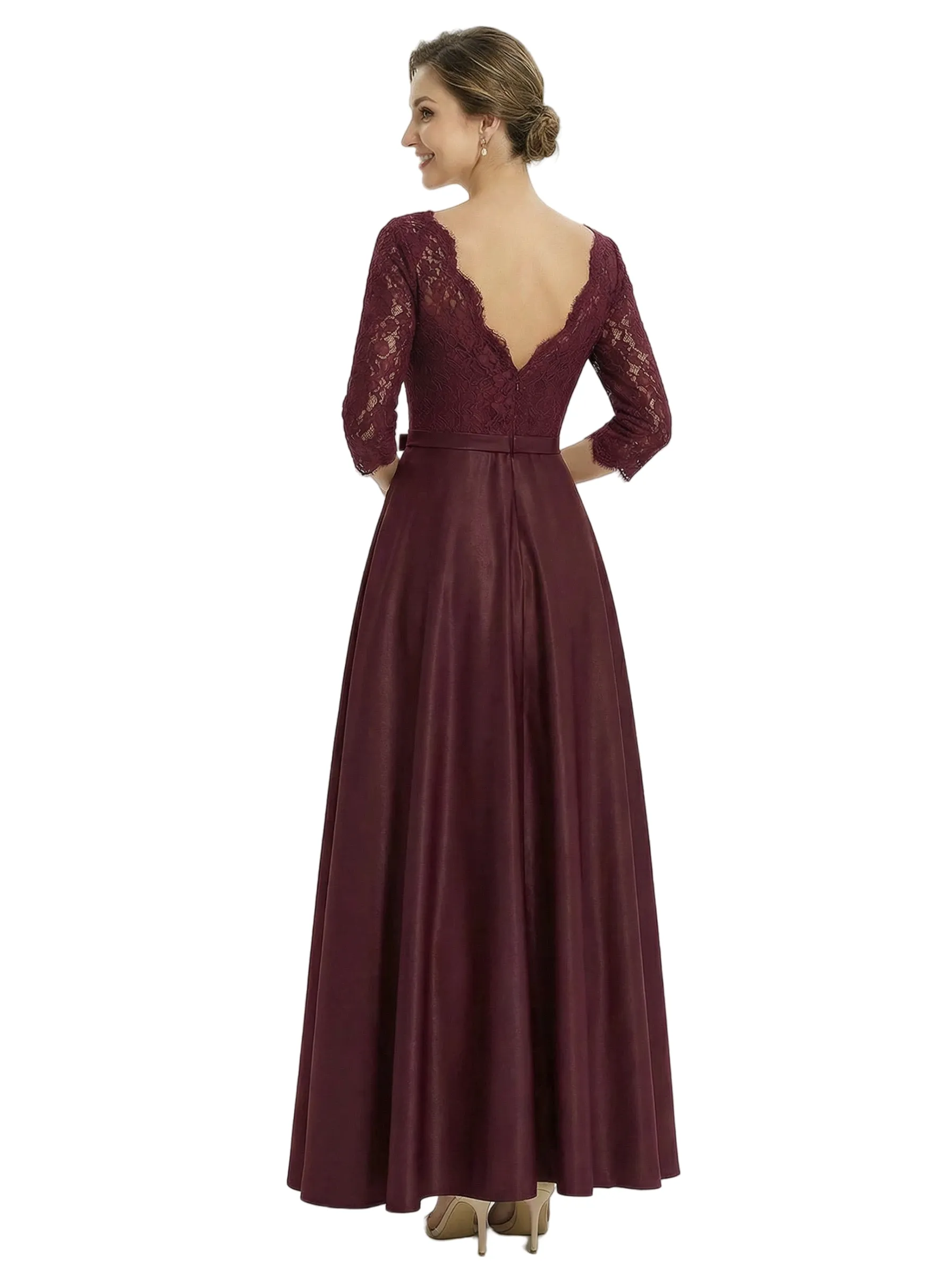Sophisticated Jewel Lace Top Half Sleeves Satin A-Line Mother Of The Groom Dress sold by ChicSew product image thumbnail 3