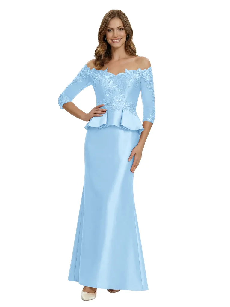 Chic Off Shoulder 3/4 Sleeves Mother Of The Bride Dress Maxi Mermaid Satin Gown with Lace Applique sold by ChicSew product image thumbnail 5
