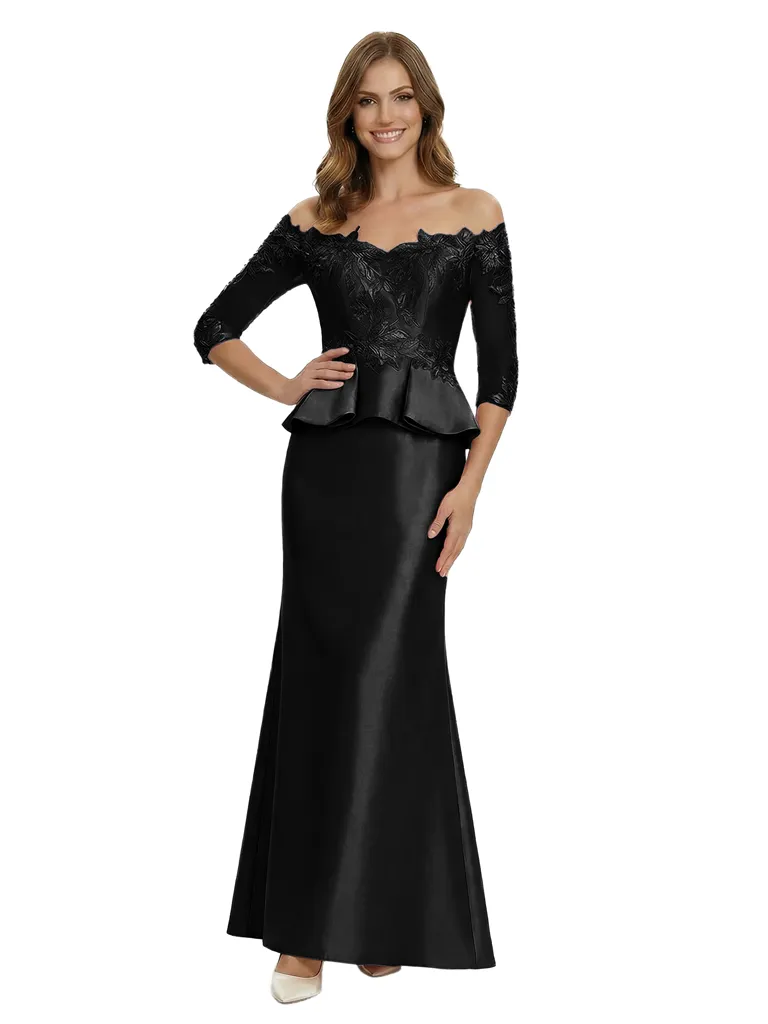 Chic Off Shoulder 3/4 Sleeves Mother Of The Bride Dress Maxi Mermaid Satin Gown with Lace Applique sold by ChicSew product image thumbnail 4