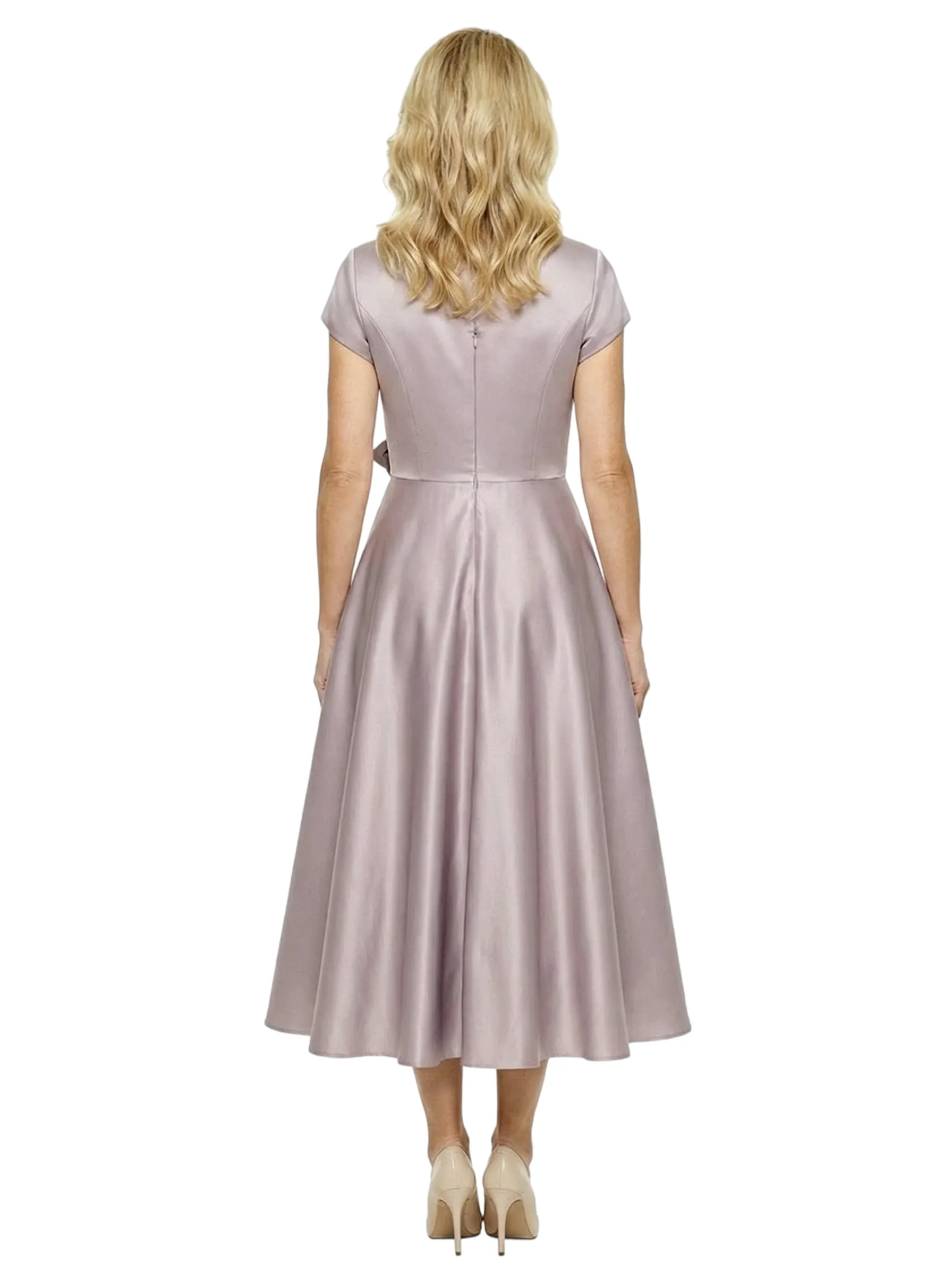 Simple V-Neck Short Sleeves Satin Tea-Length A-Line Mother Of The Bride Dresses sold by ChicSew product image thumbnail 3
