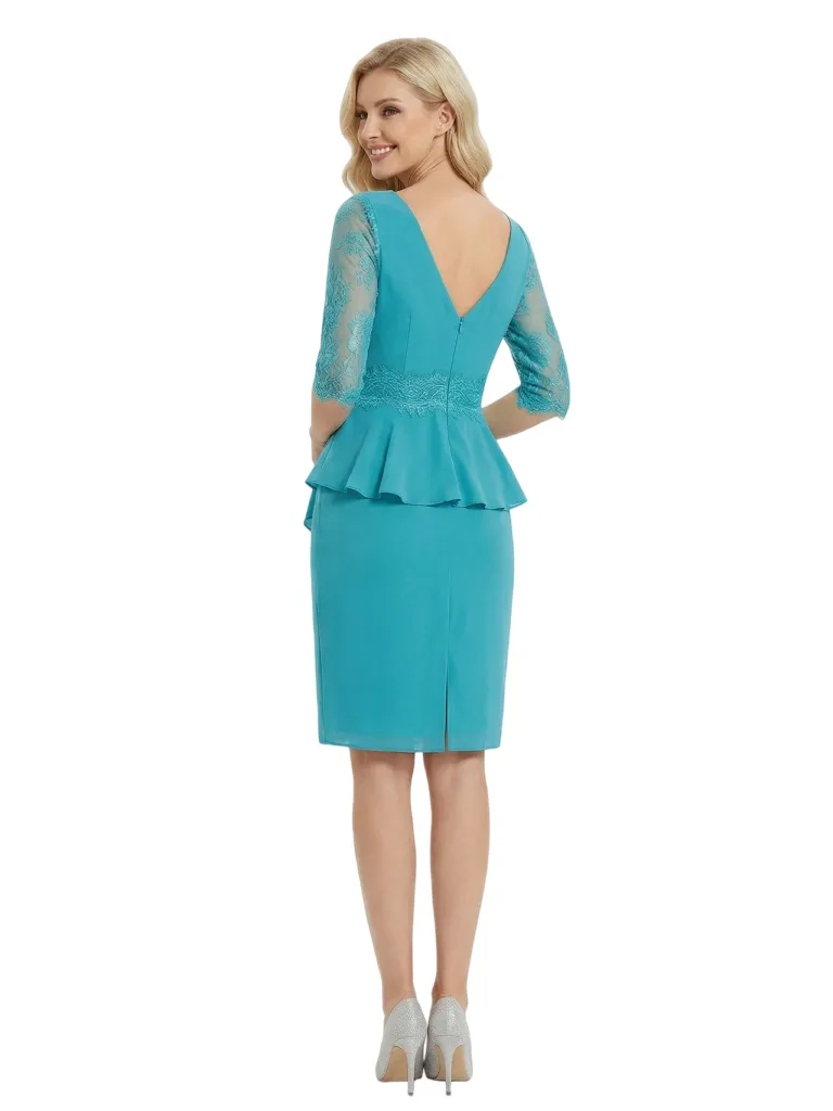 Stylish V-Neck Half-Sleeve Lace Chiffon Midi Cocktail Mother of The Groom Dresses sold by ChicSew product image thumbnail 3