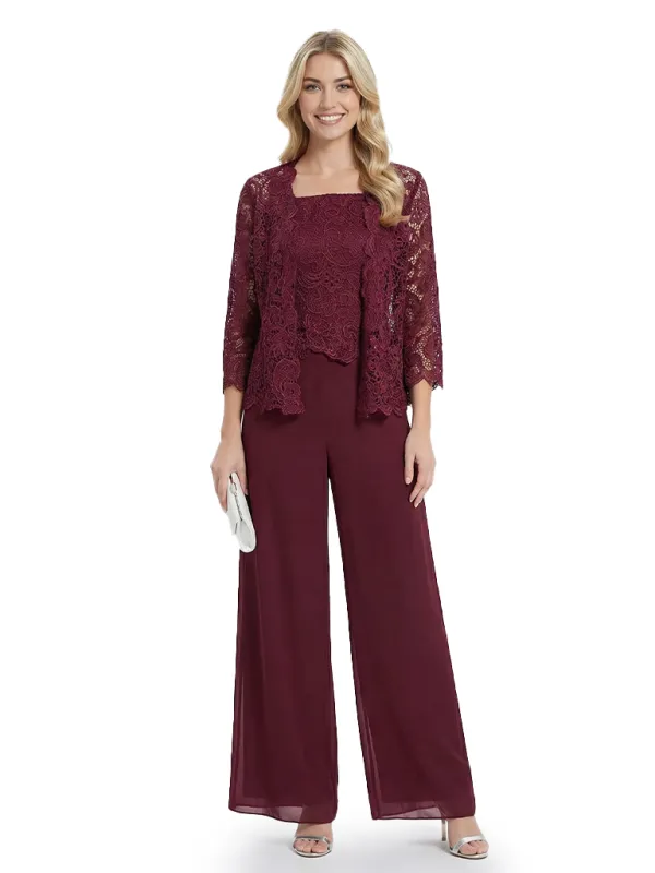 Classy Mother Of The Bride Pantsuit Lace Top Wide Leg Jumpsuit Wedding Guest sold by ChicSew