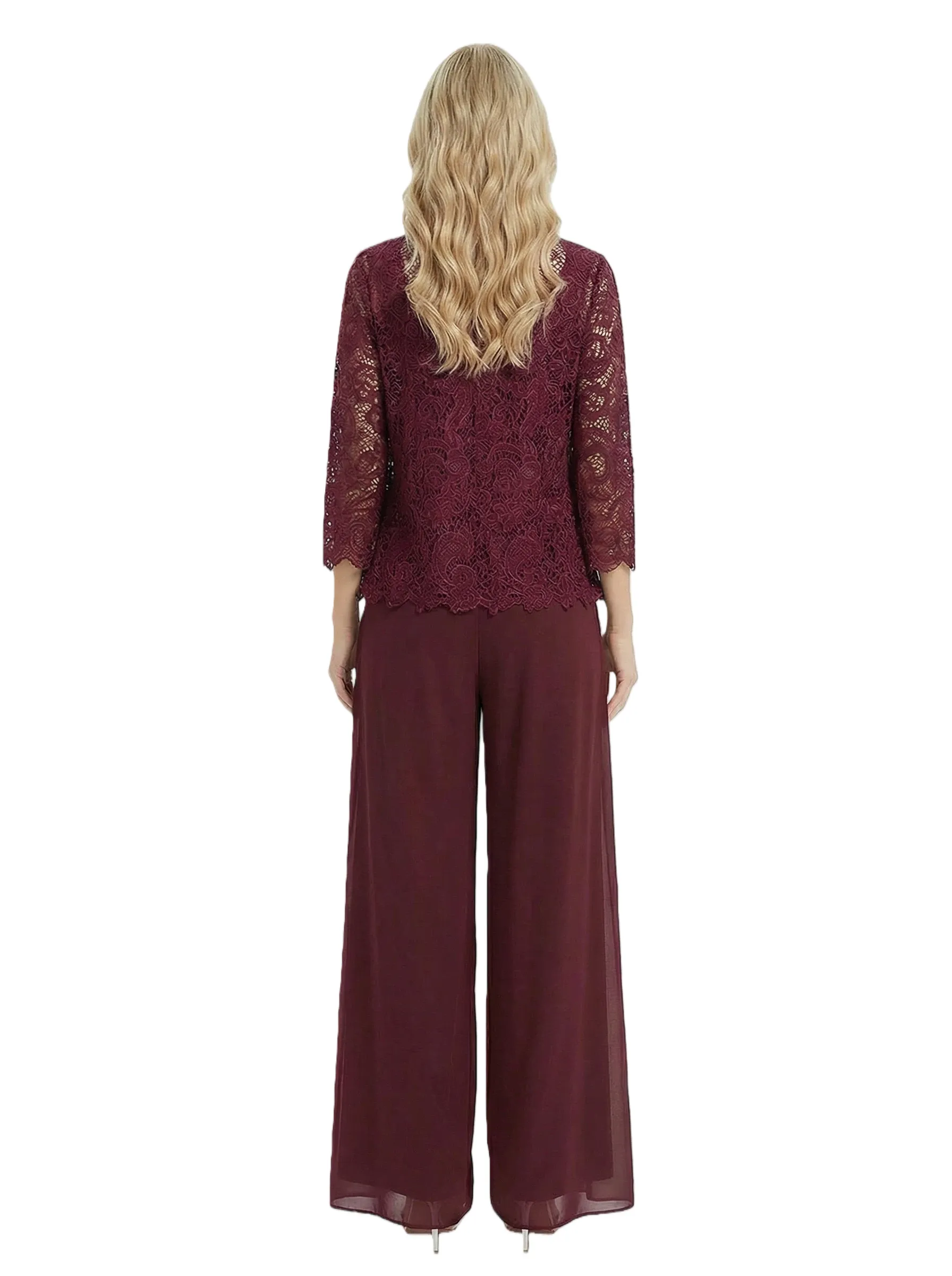 Classy Mother Of The Bride Pantsuit Lace Top Wide Leg Jumpsuit Wedding Guest sold by ChicSew product image thumbnail 5