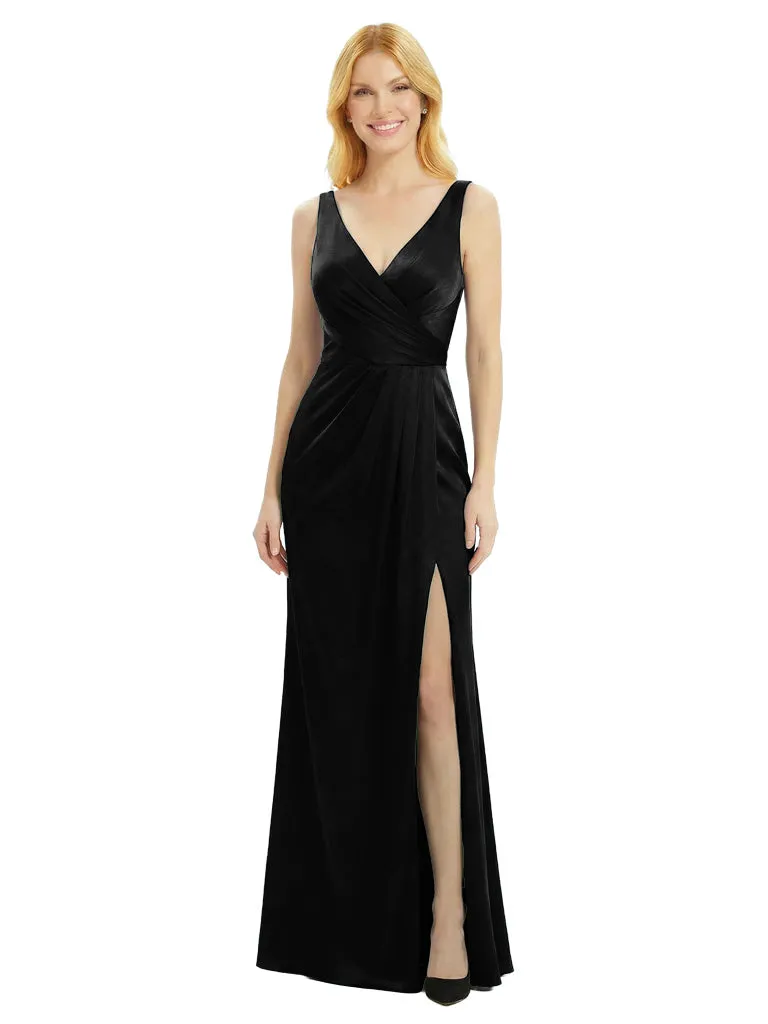 Simple Spaghetti Straps V-Neck Side Slit Floor-Length Satin Mother Of The Bride Dresses sold by ChicSew product image thumbnail 4