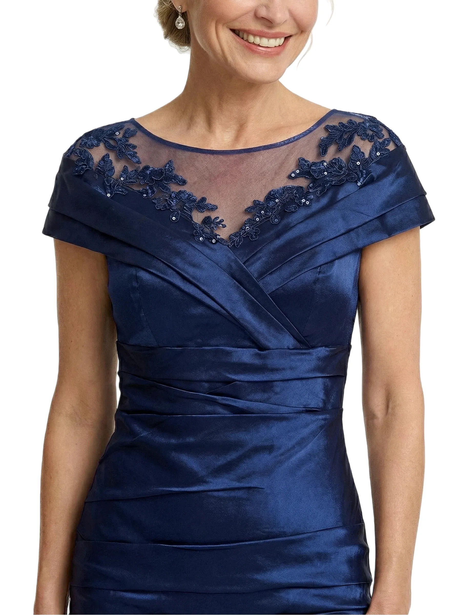 Beautiful Illusion Short Sleeve Mother Of The Bride Dress Lace Sheath Midi Formal Evening Gown sold by ChicSew product image thumbnail 2