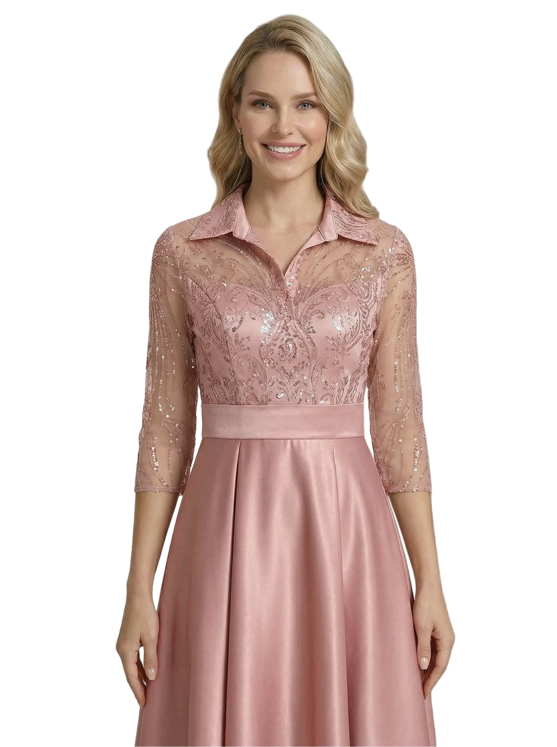 Chic 3/4 Sleeves Mother Of The Bride Dress Maxi A-Line Satin Gown with Lace sold by ChicSew product image thumbnail 3