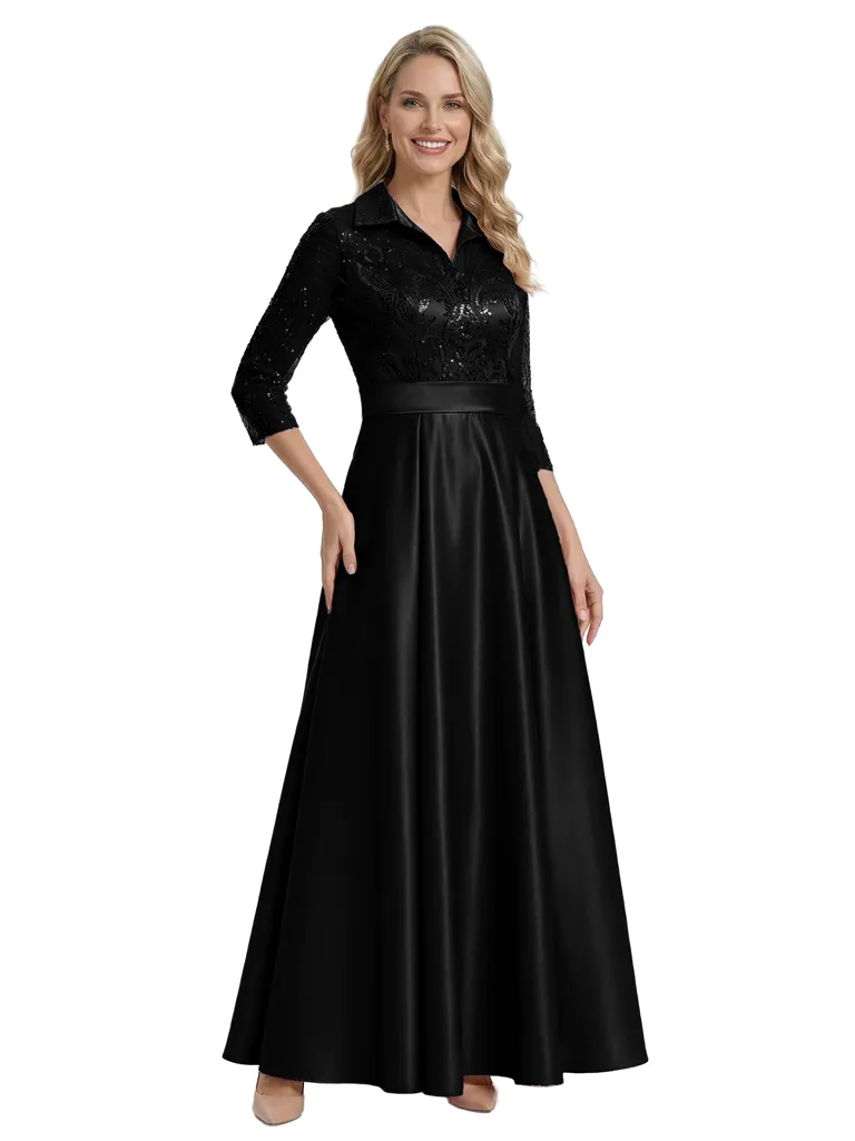 Chic 3/4 Sleeves Mother Of The Bride Dress Maxi A-Line Satin Gown with Lace sold by ChicSew product image thumbnail 4