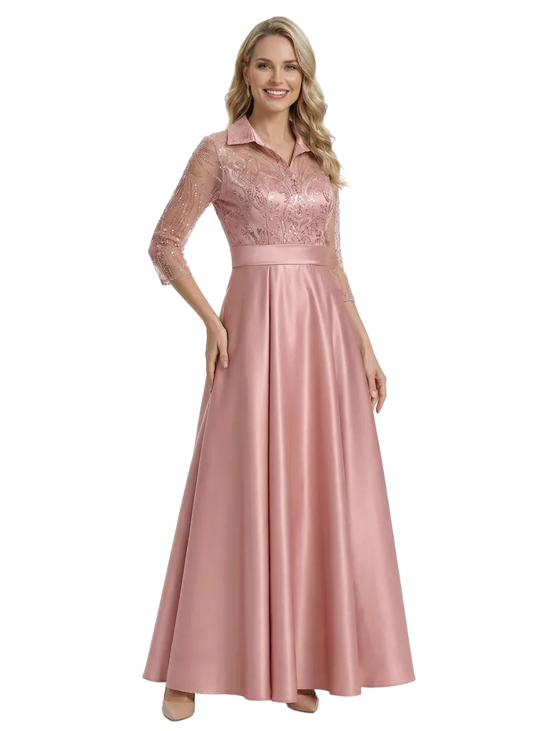 Chic 3/4 Sleeves Mother Of The Bride Dress Maxi A-Line Satin Gown with Lace sold by ChicSew