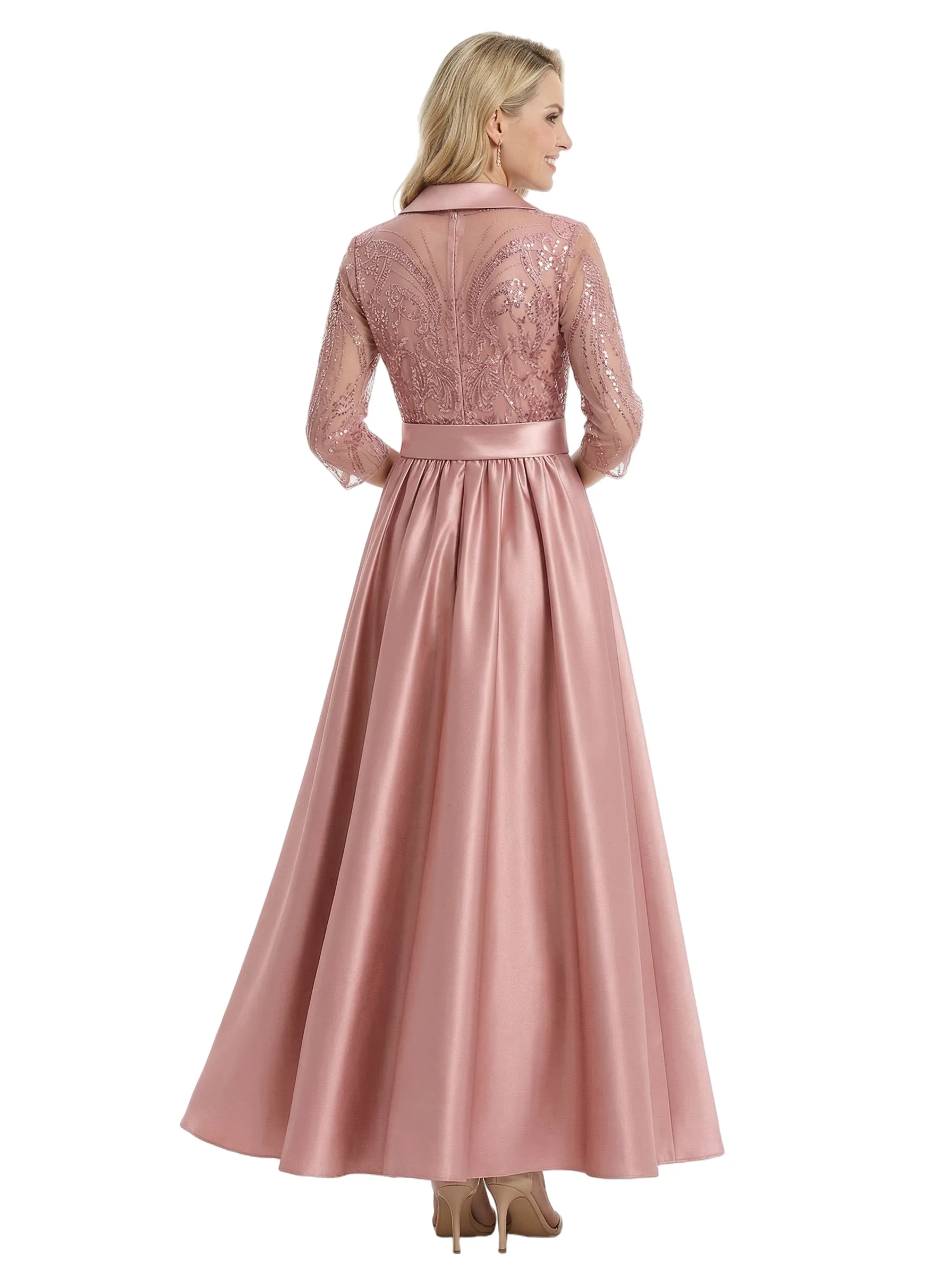 Chic 3/4 Sleeves Mother Of The Bride Dress Maxi A-Line Satin Gown with Lace sold by ChicSew product image thumbnail 2