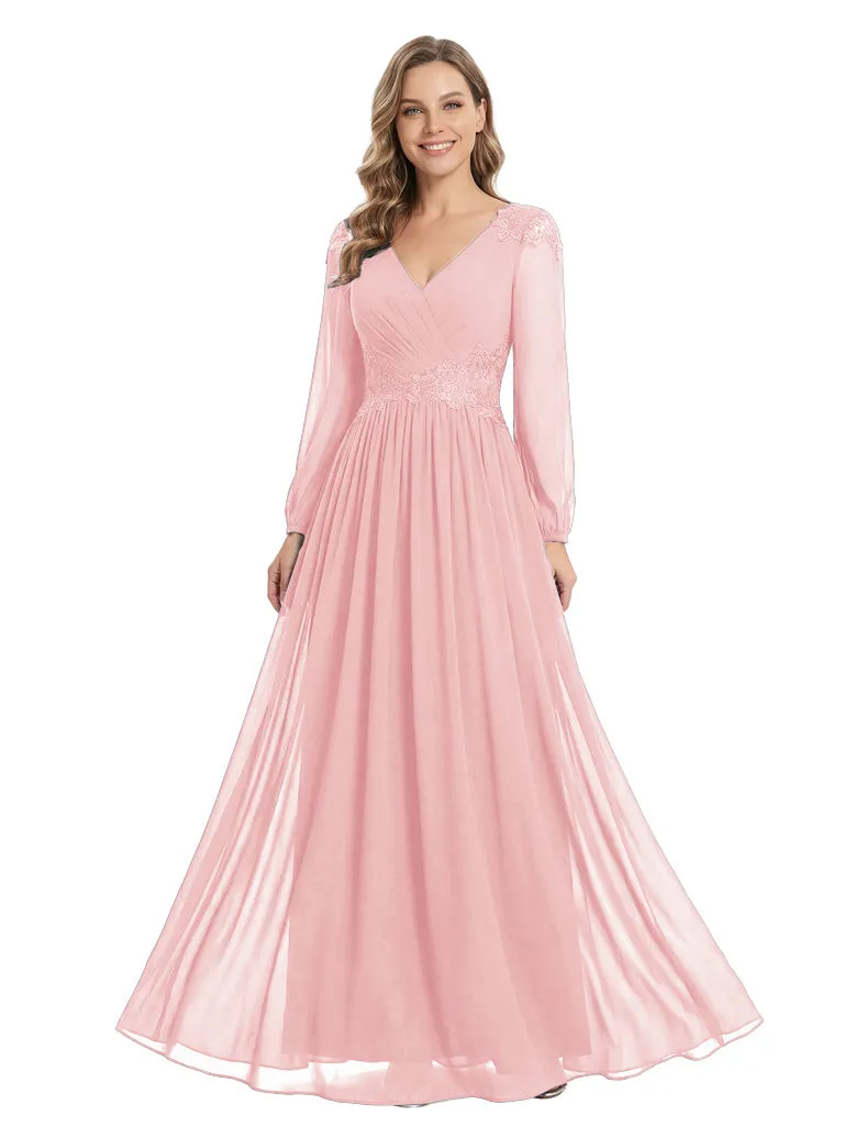 Beautiful Mother Of The Bride Dresses V-Neck Long Sleeves A-Line Lace Appliques sold by ChicSew product image thumbnail 5