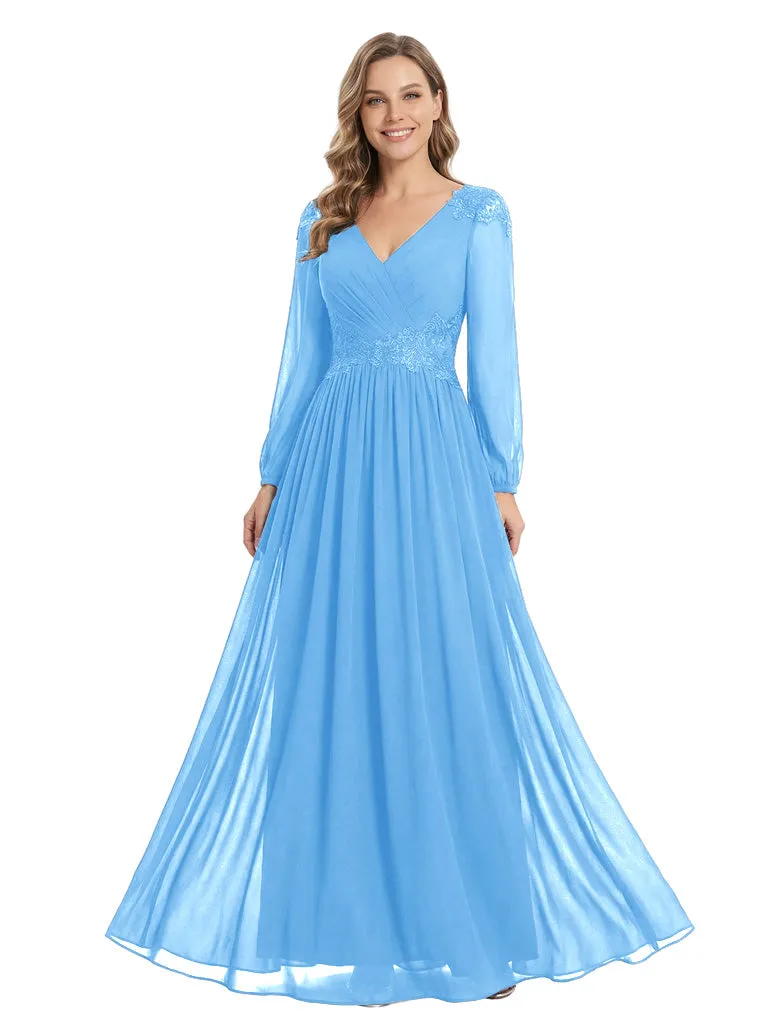 Beautiful Mother Of The Bride Dresses V-Neck Long Sleeves A-Line Lace Appliques sold by ChicSew product image thumbnail 4