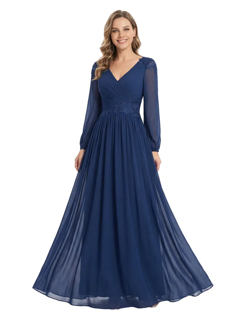 Beautiful Mother Of The Bride Dresses V-Neck Long Sleeves A-Line Lace Appliques sold by ChicSew