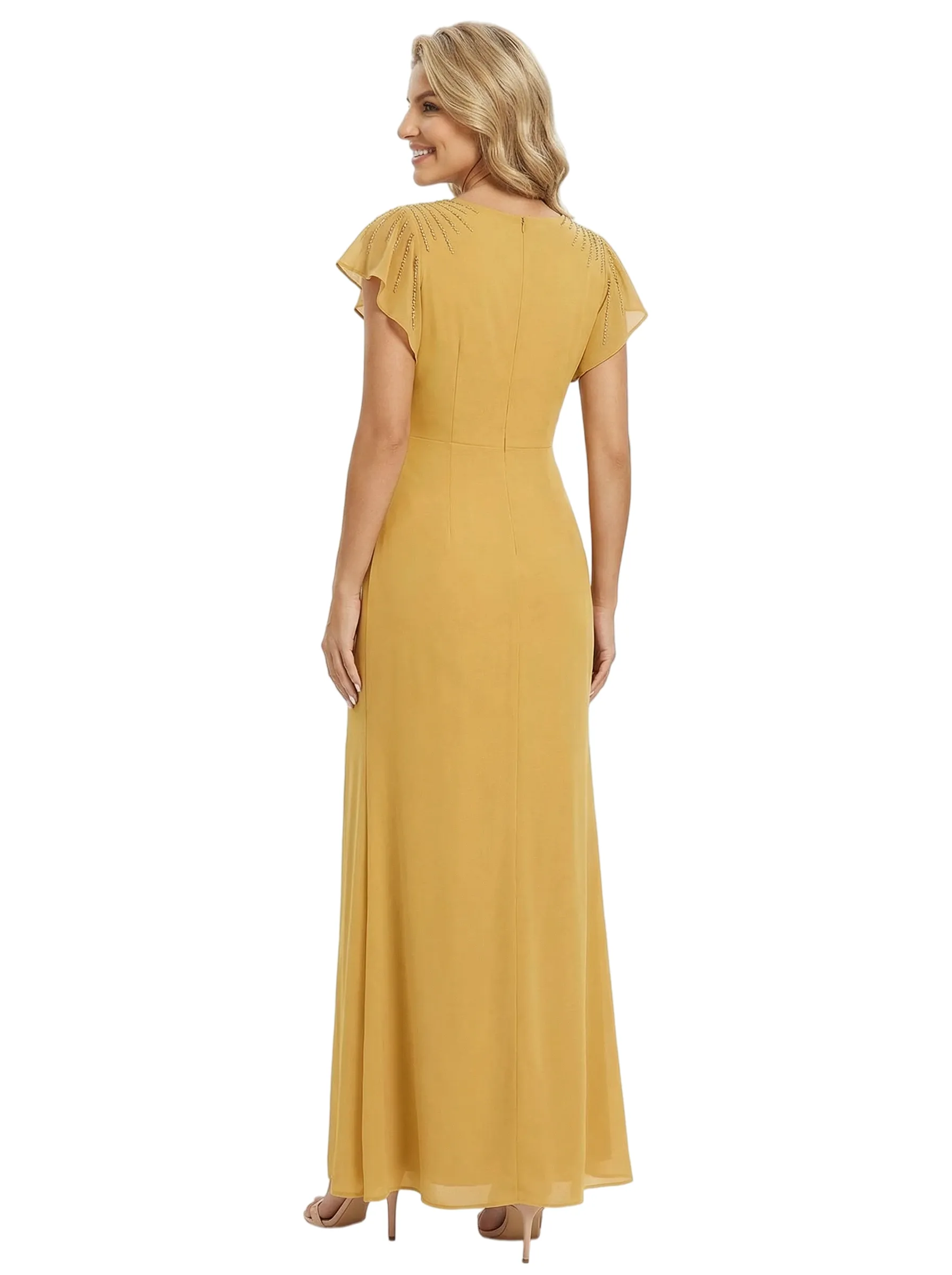 Elegant V-Neck Cap Sleeves Side Slit Mermaid Chiffon Mother Of The Bride Dress sold by ChicSew product image thumbnail 3