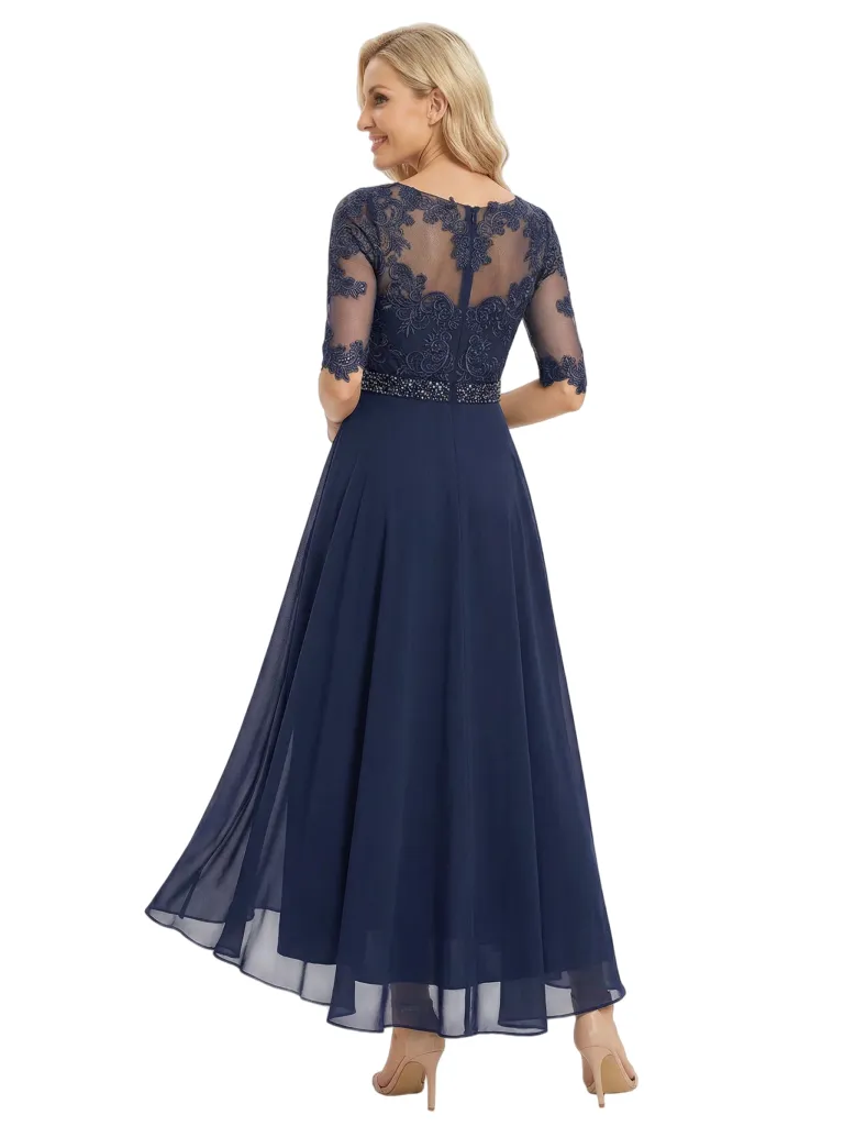 Pretty Scoop Neck Half-Sleeve Lace Chiffon Tea-Length Gown Modern Mother of The Bride Dresses sold by ChicSew product image thumbnail 3
