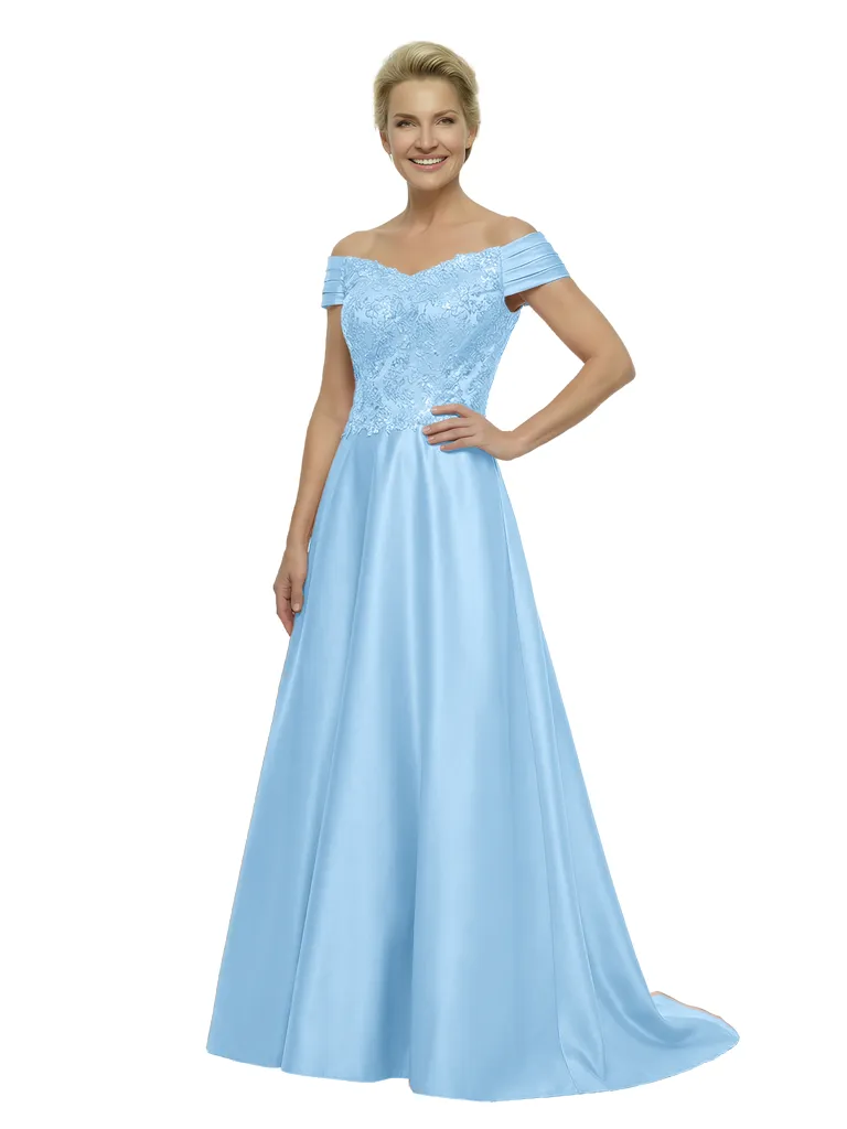 Elegant Off Shoulder Sleeveless A-Line Floor-Length Satin Mother Of The Bride Dress sold by ChicSew product image thumbnail 5