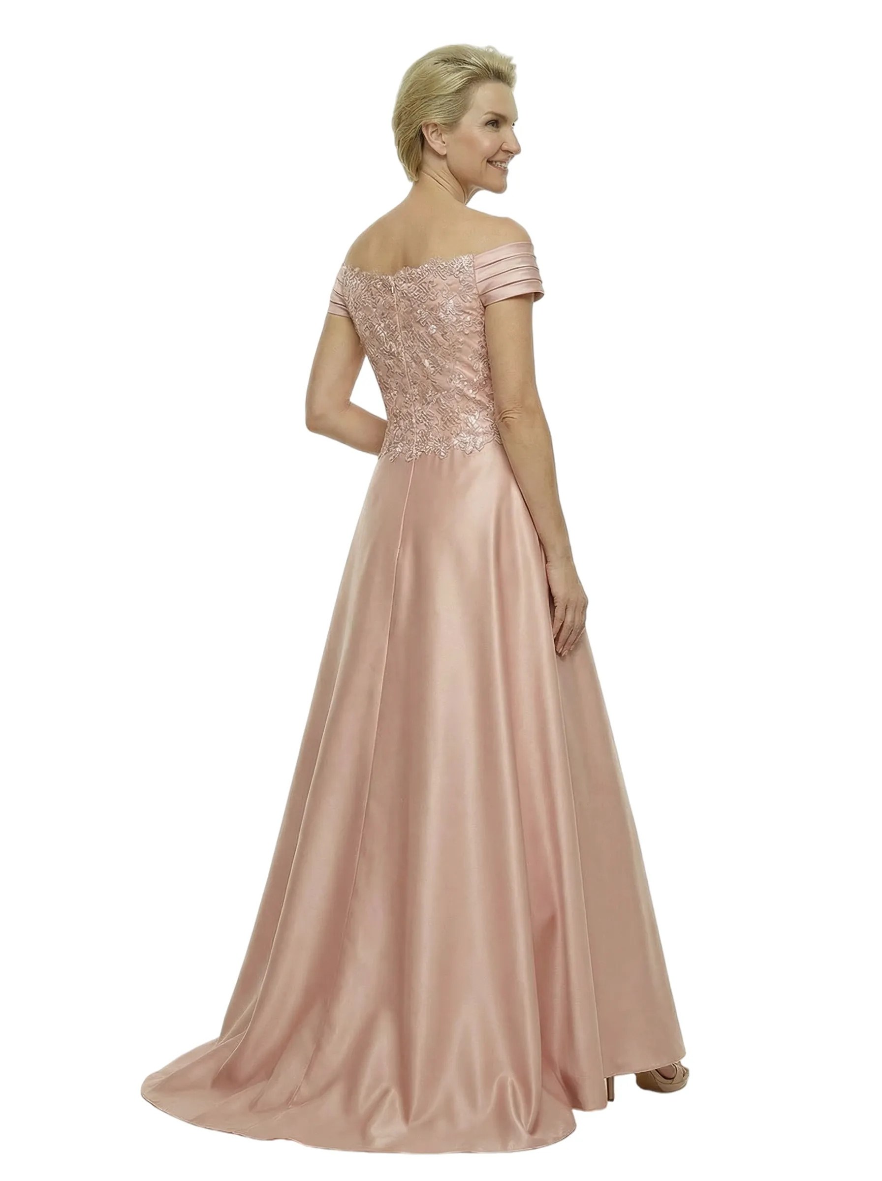 Elegant Off Shoulder Sleeveless A-Line Floor-Length Satin Mother Of The Bride Dress sold by ChicSew product image thumbnail 3