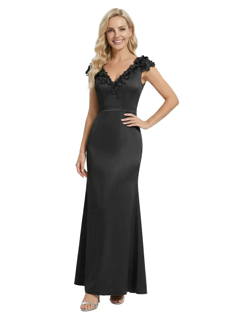 Elegant Sleeveless Floral V-Neck Floor-Length Satin Mother Of The Bride Dresses sold by ChicSew
